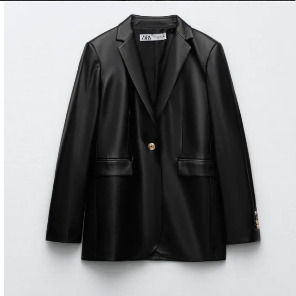 Zara Faux Leather Black Blazer - Picture 16 of 16